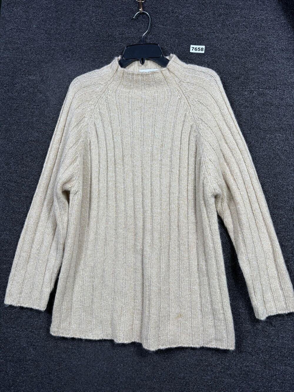 Western Connection Sweater Womens Size 1 Beige Mock Neck Ribbed Knit Mohair
